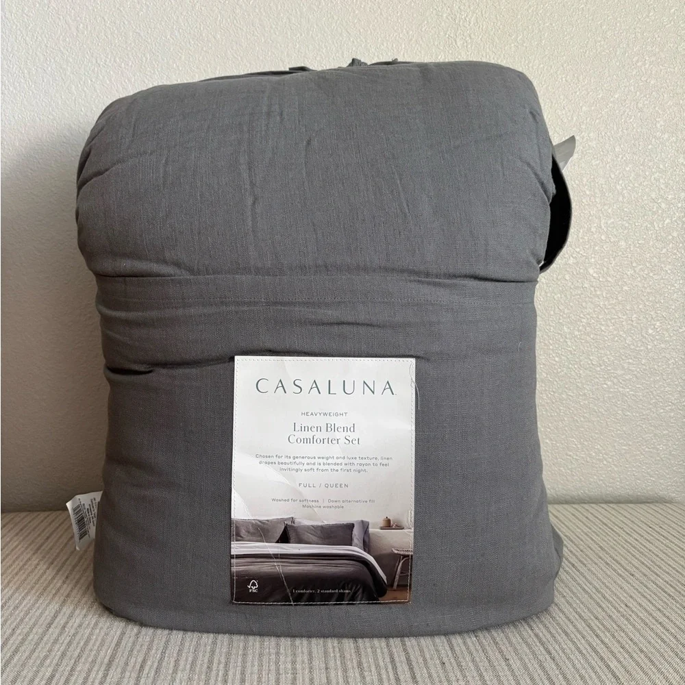 NWT Full/Queen Heavyweight Linen Blend Comforter & Sham Set Dark Gray - Casaluna